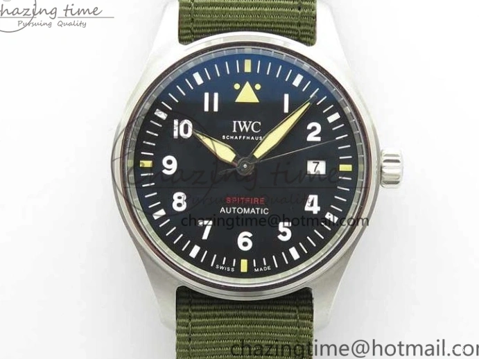 MIROTIME 0207 Fashionable Pilot IW326801 SS MK 1:1 Best Edition Black Dial on Green Nylon Strap MIYOTA 7122